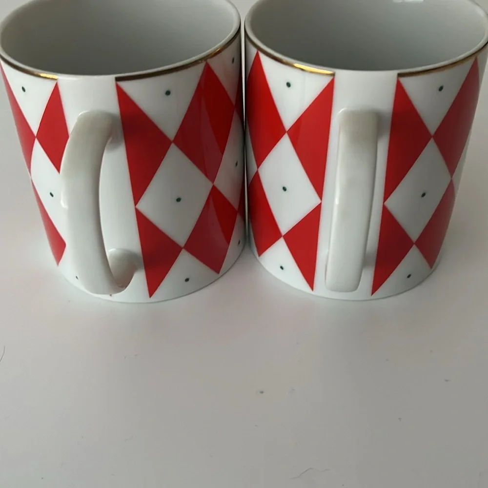 Williams Sonoma Porcelain Harlequin Red Diamond Mugs Set of 2